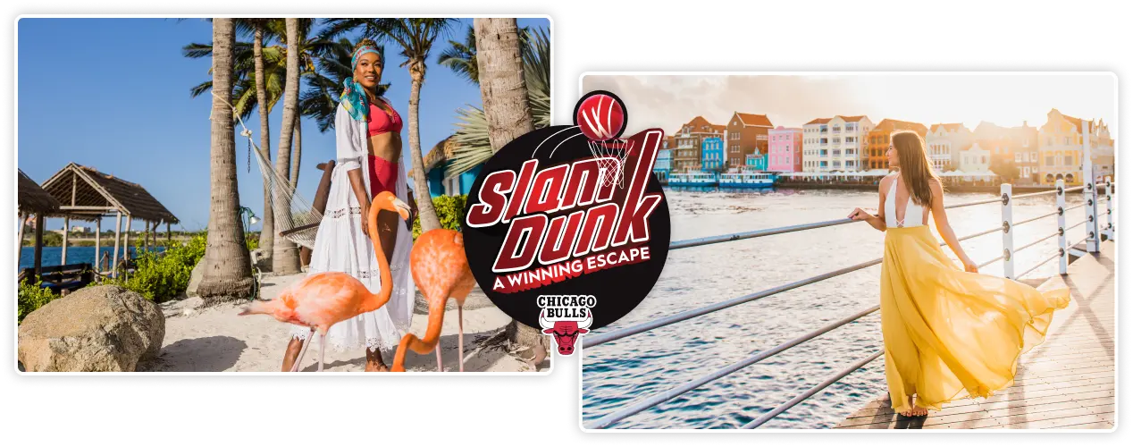 slam dunk a winning escape logo, photos of vacationers